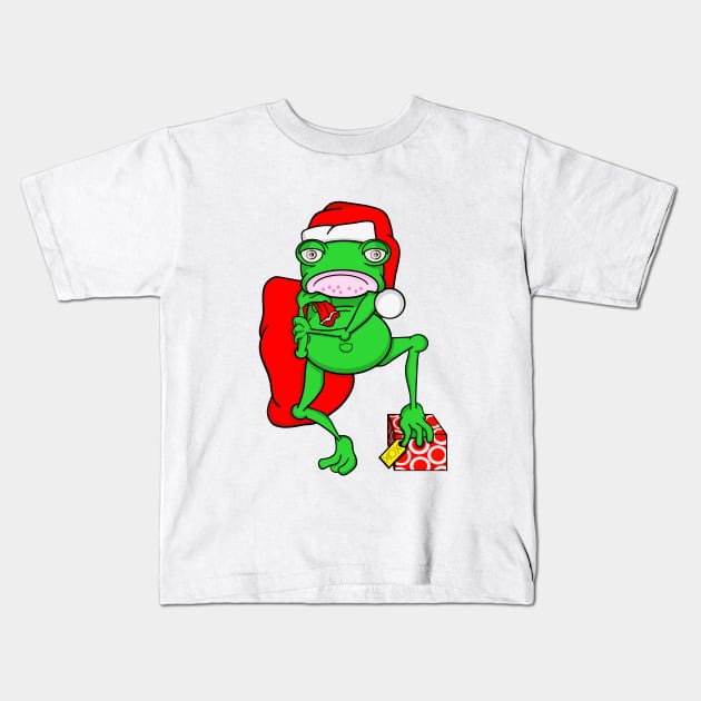 Merry Christmas Santa Frog Kids T-Shirt by mailboxdisco